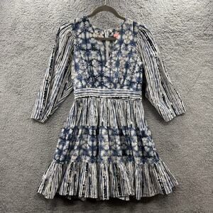 Anthropologie Not So Serious XS Blue Dress Long Sleeves Boho Beautiful